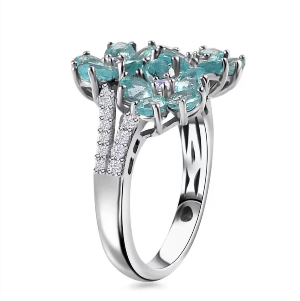 Natural Betroka Apatite Flower Ring Sterling Silver Sz 6! NEW - Picture 4 of 13